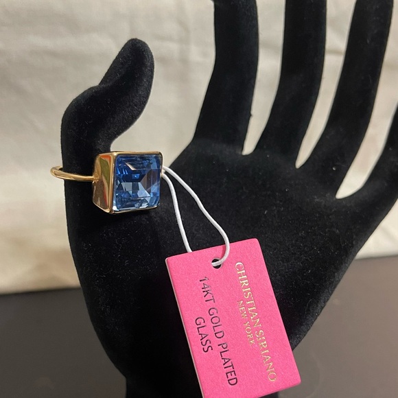 Christian Siriano 14k Gold Plated Ring in Light Blue Crystal Accent | Size 8 - Picture 3 of 14
